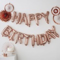 Zlato-růžový balonkový banner Happy Birthday